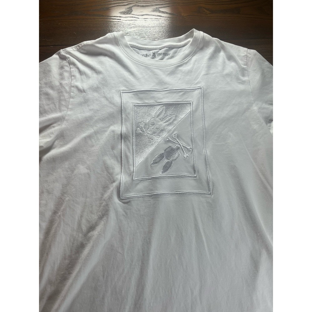 Psycho Bunny Men's White Pima Cotton Big Graphic Logo Short Sleeve Tee Size 6